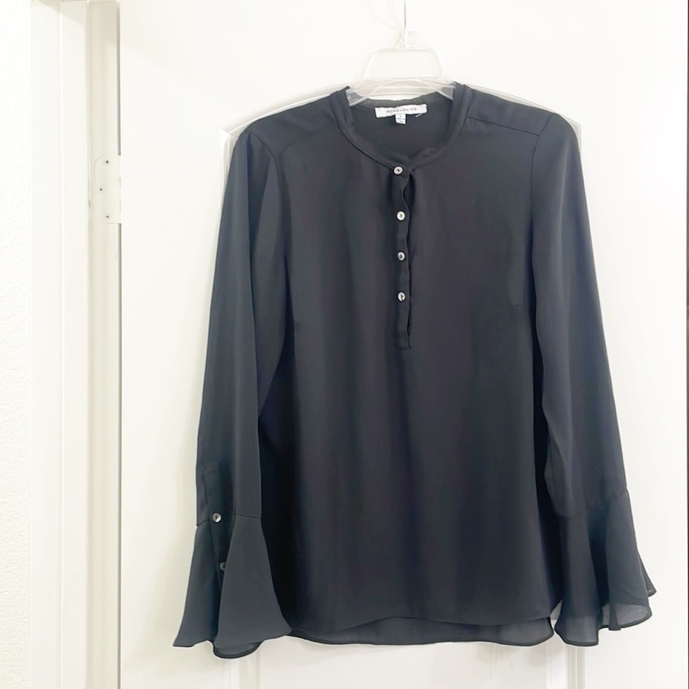 Rose + Olive black bell sleeve top